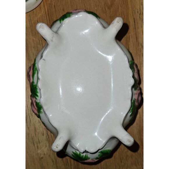 Vintage Ceramic Footed Trinket Dish & Silver Tone Box Set - Picture 12 of 16